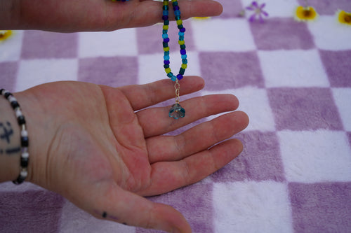 Handmade Blue & Green Beaded Jewelry Set with Teal Flower Charm